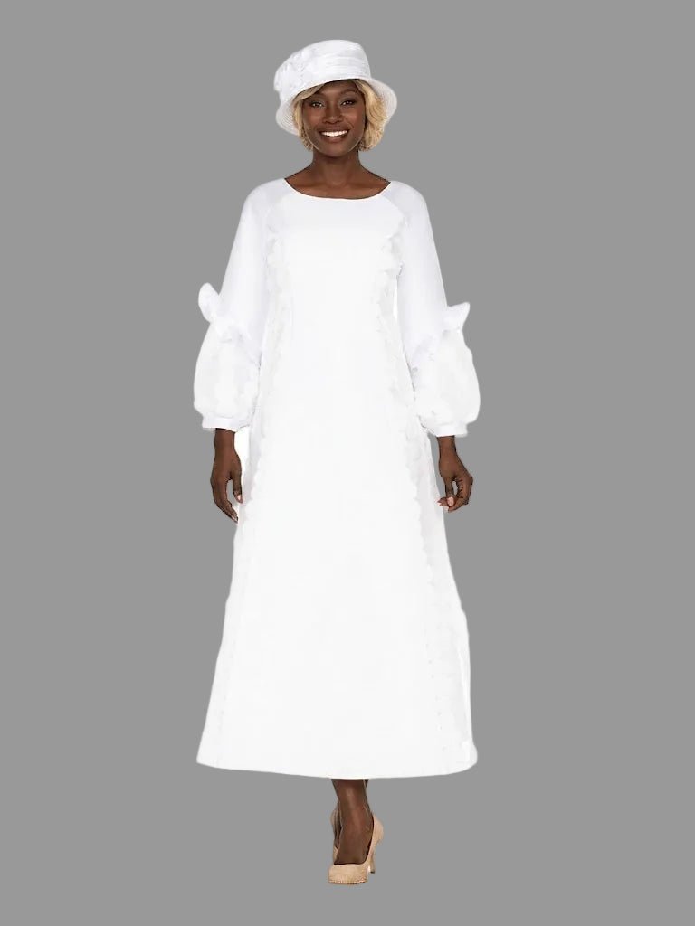 A-line Balloon Slv Dress w/ Circular Petal Design