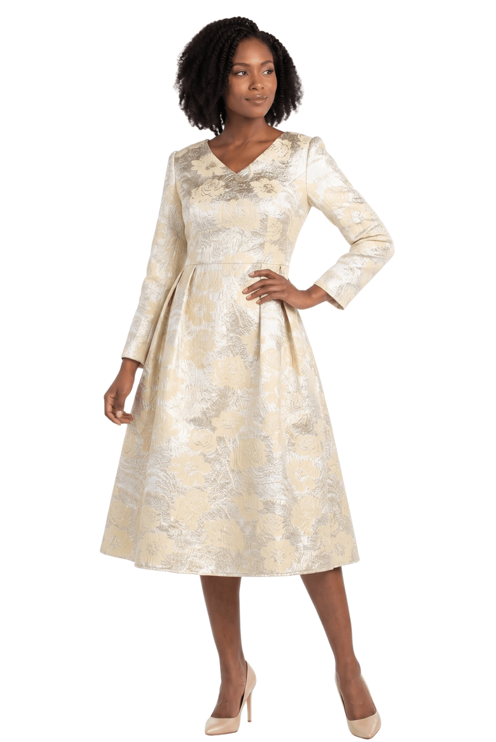 1pc Lux Brocade A-line Dress w/ Cape - Plus
