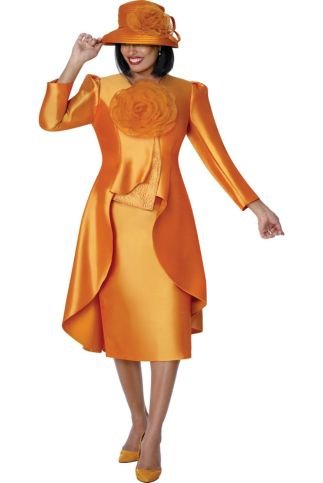 orange church dress Elegant Orange Satin 2-Piece Church Suit with Rhinestone Rosette & Jacket G401712