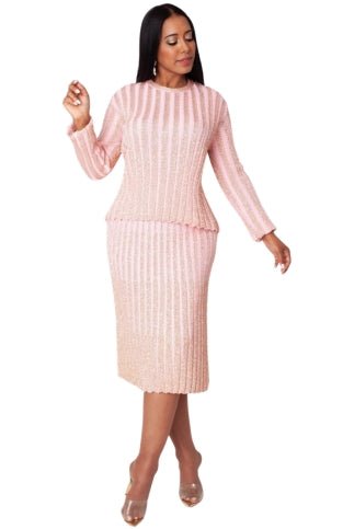 knit dress skirt suit Pink & Gold Shimmer colorgrp-47364 Kayla Knits 2025 Collection SL FASHIONS Notch Neck Size:6