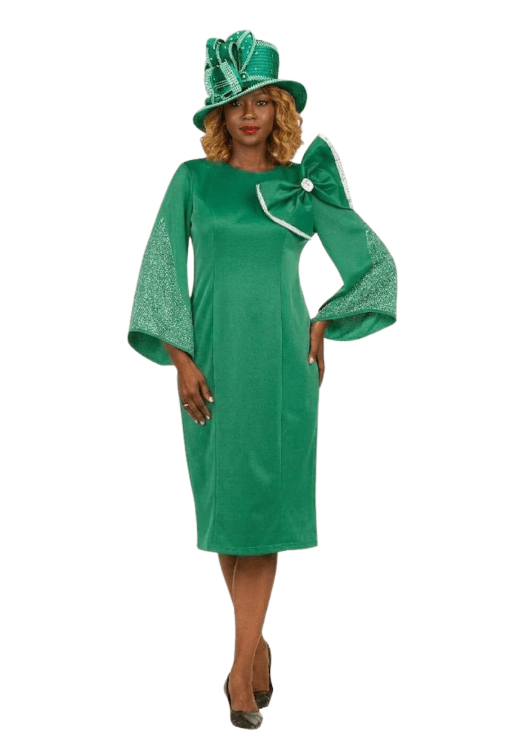 holiday shift dress Stoned Bell Slv Shift Dress w/ Ovsz Bow