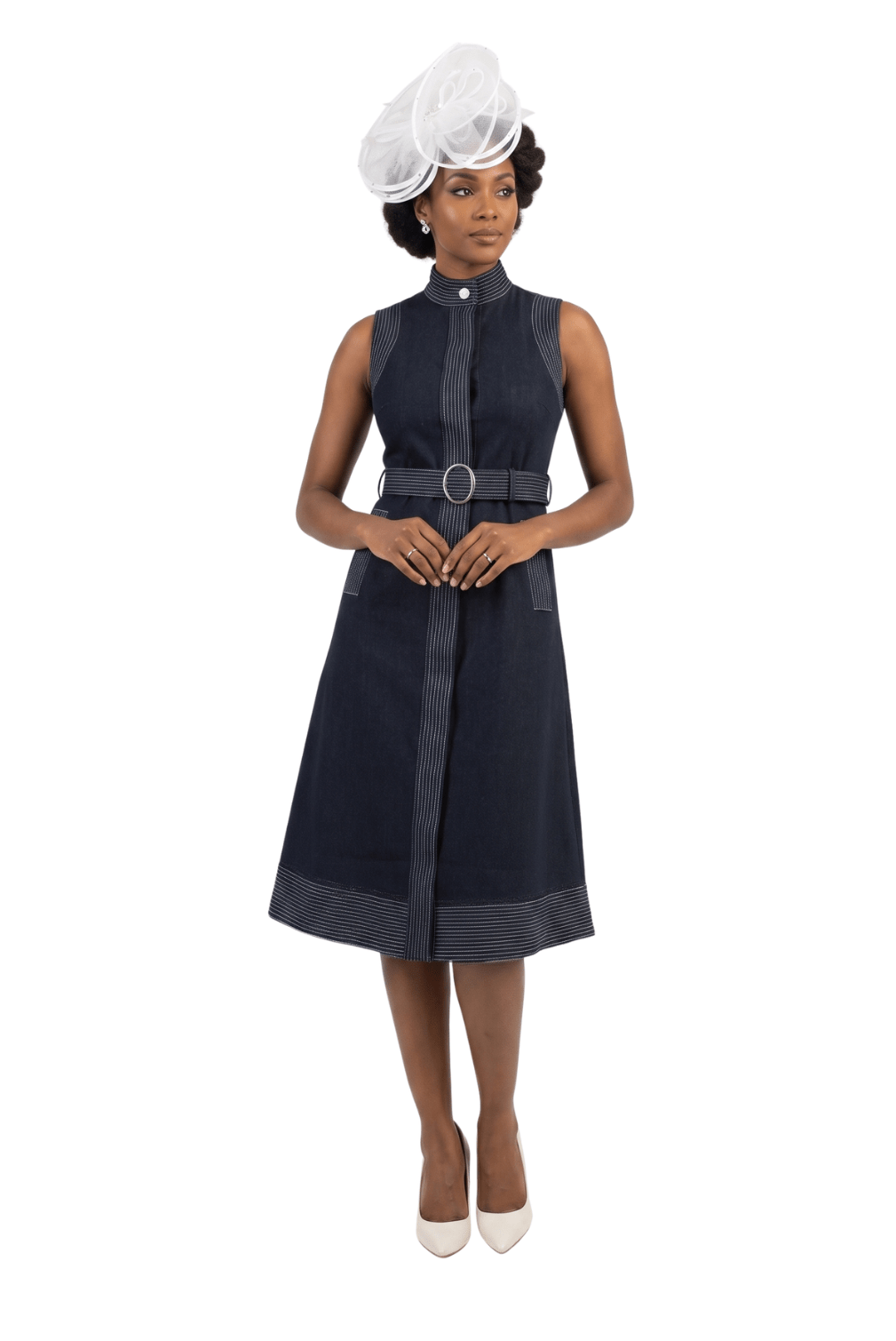Belted Denim Midi Dress by Lily & Taylor