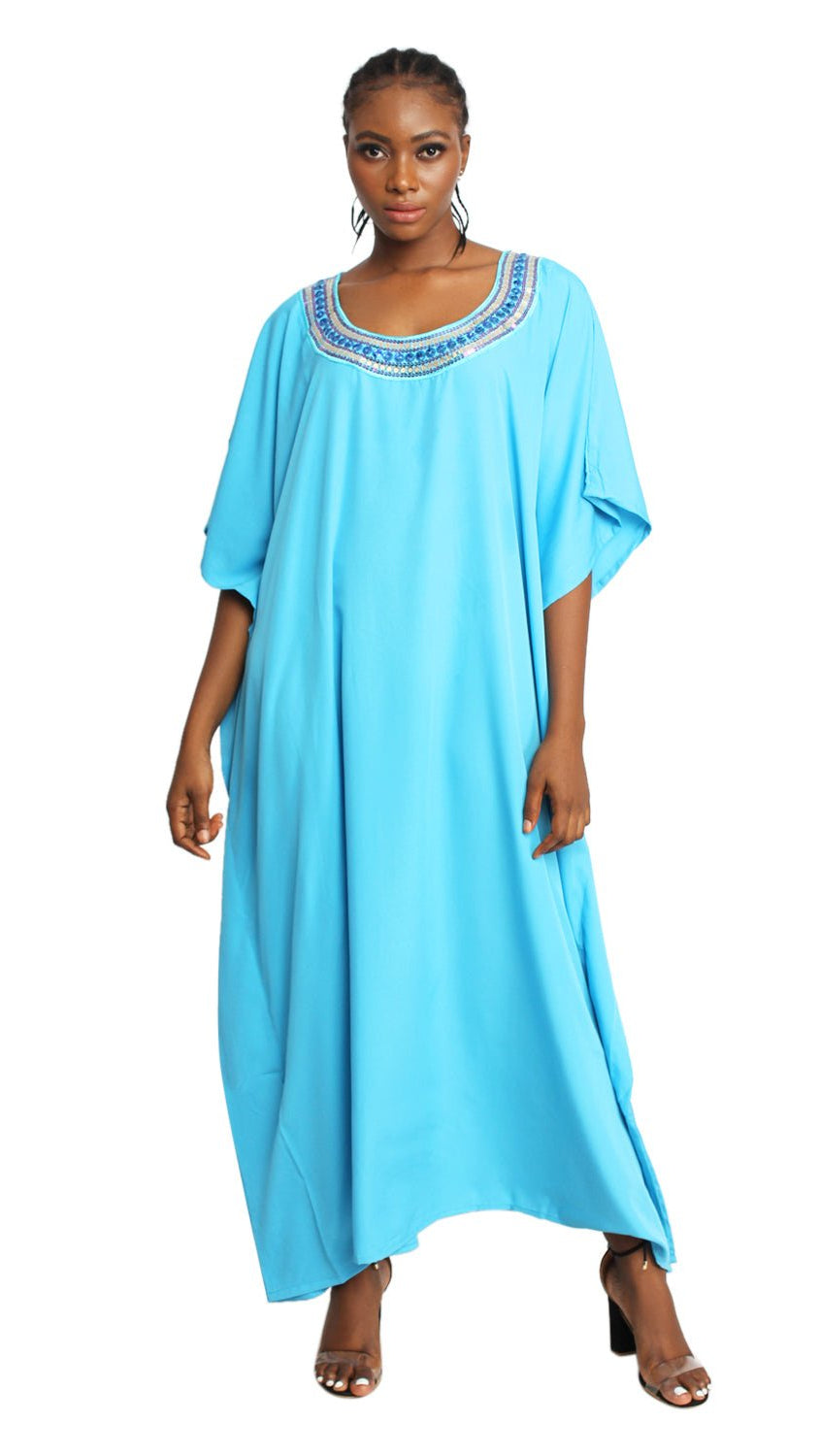 Sea of Sequins Turquoise Maxi Caftan | Sante Turquoise / OSW