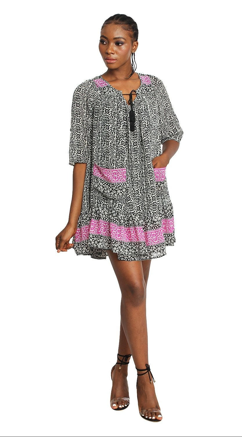 boho tassel dress Nouveau Tassel-Tie Tunic Collection:Leather Size:09.0 Skyraze Women's Light Blue and outdoor warm