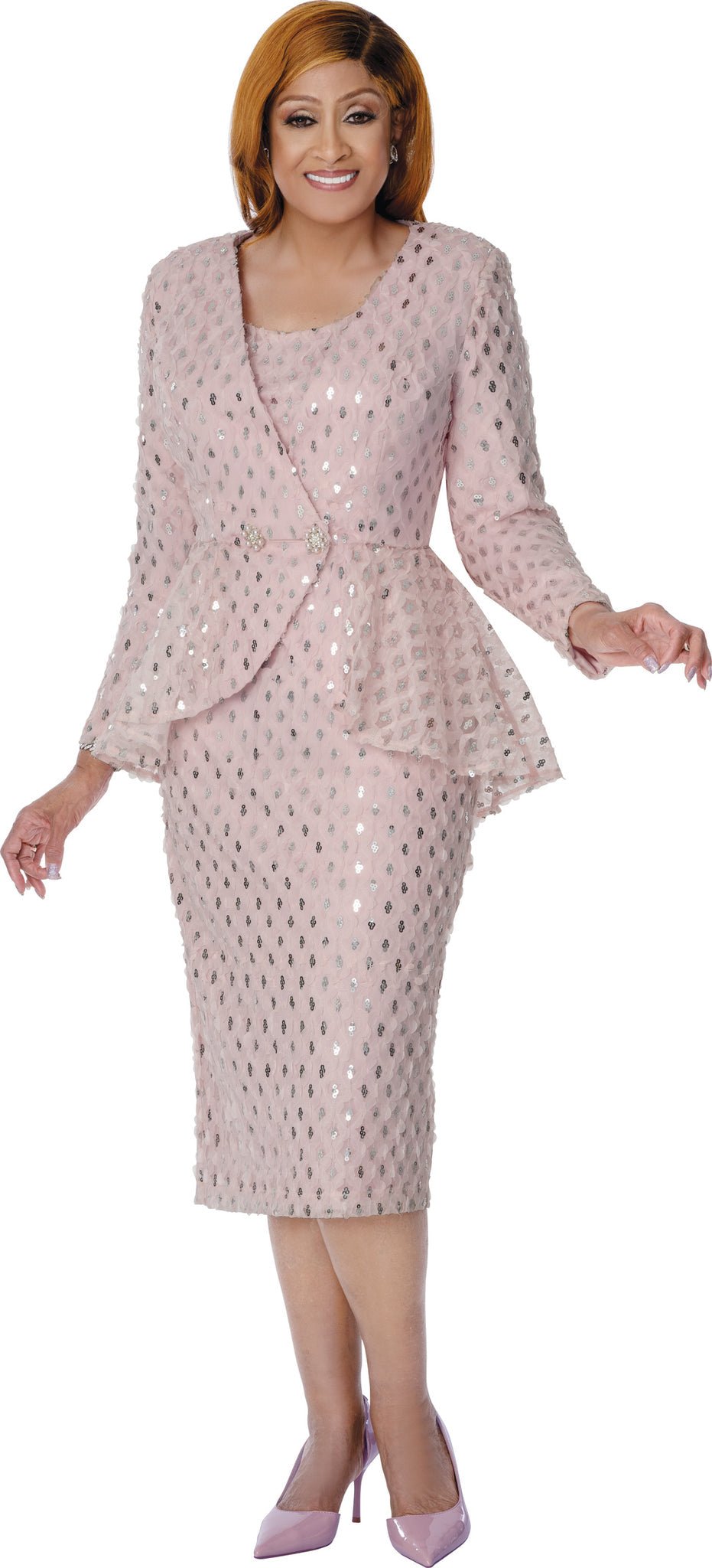 Elegant 2-Piece Sequin Peplum Skirt Suit with Rhinestone Brooch DCC310282 -  Especially Yours