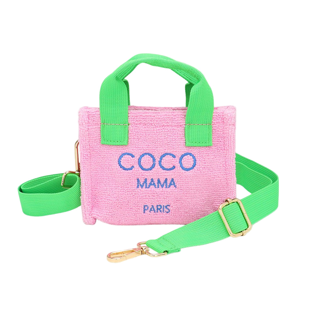 COCO MAMA Message Pointed Terry Cloth Mini Tote Bag / Crossbody