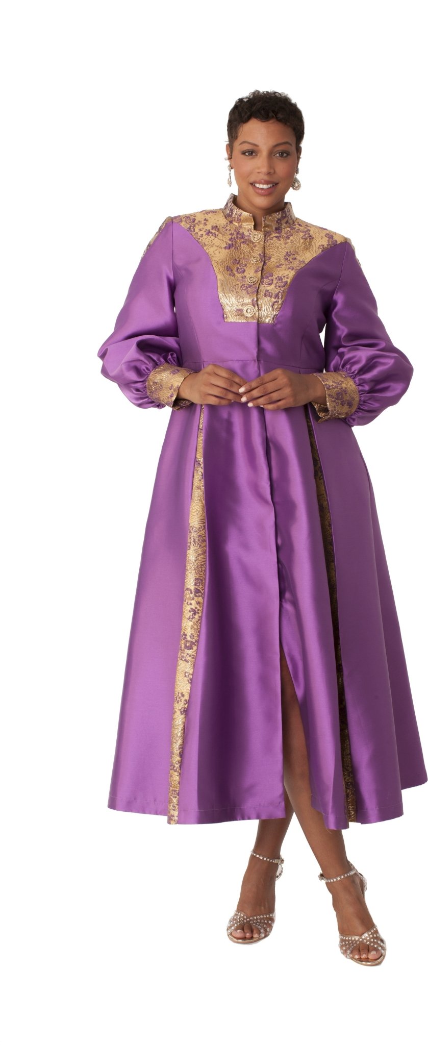 Elegant Women's Clergy Robe with Bishop Sleeves PURPLE/GOLD / 10