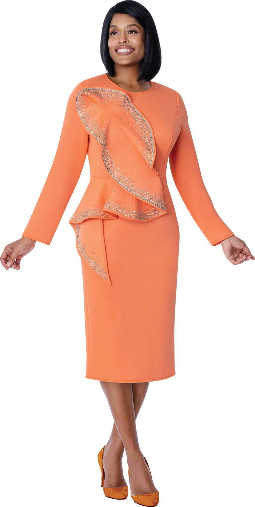 a line loose dress Rhinestone Embellished Asymmetrical Ruffle Sheath Dress in Sunset Orange  SL600831