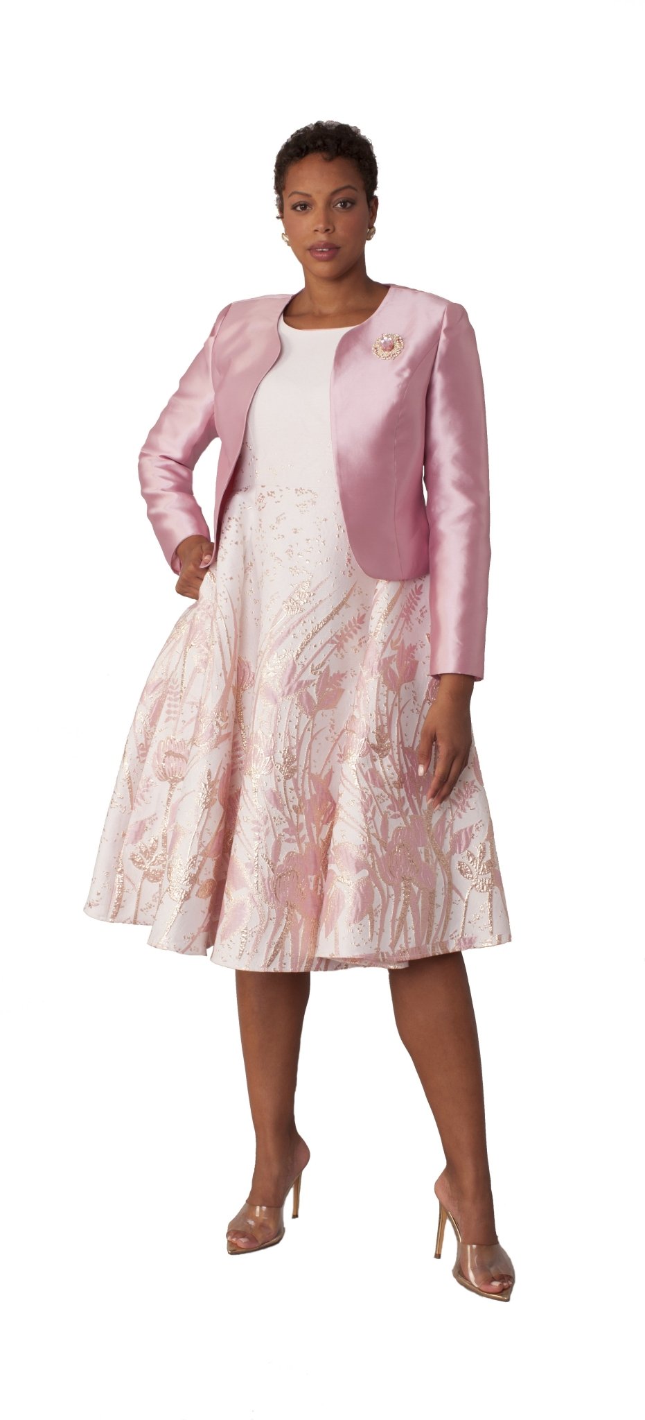 Elegant Two-Piece Brocade Dress & Jacket Set- 4853