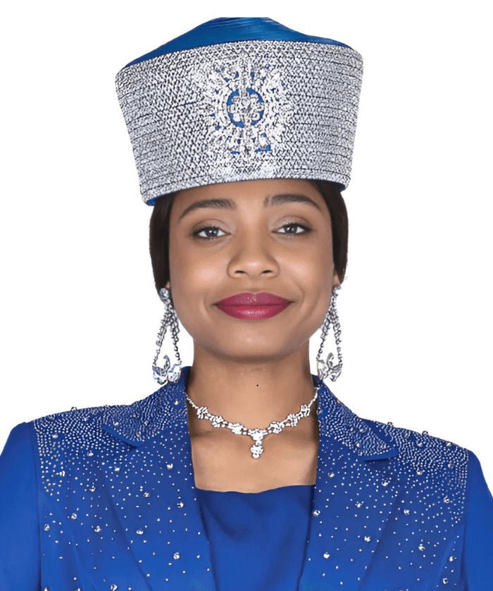 blue dress for baby girl Elegant Royal Blue Embellished Church Hat for Women - Special Occasions