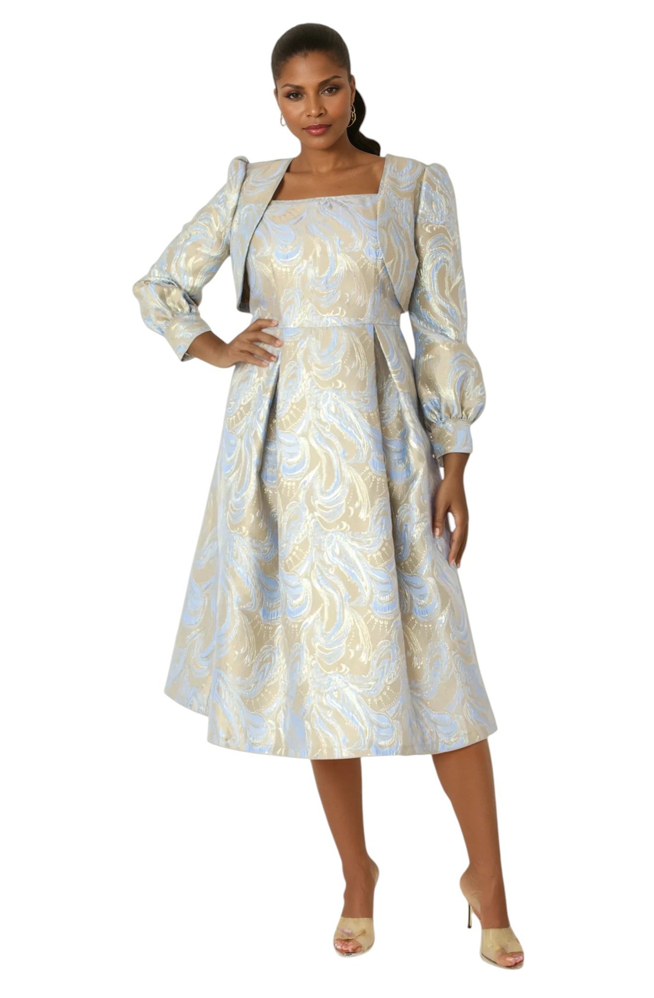 brocade dress long sleeve Two-Piece Metallic Swirl with Balloon Jacket MULTI / 22 discount 2 Brocade Wrap Included Jersey Gardens Mall Prom Size:EU37/US6.5