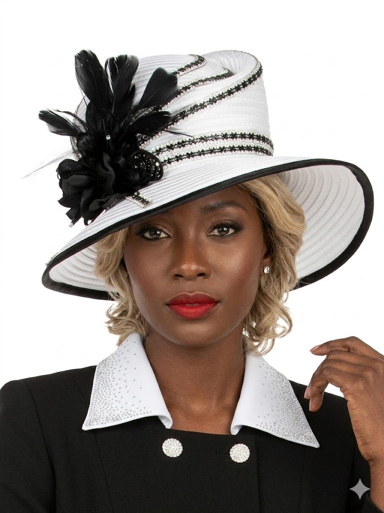 Med Brim 2 - tone Ribbon Hat w/ Flower - Especially Yours