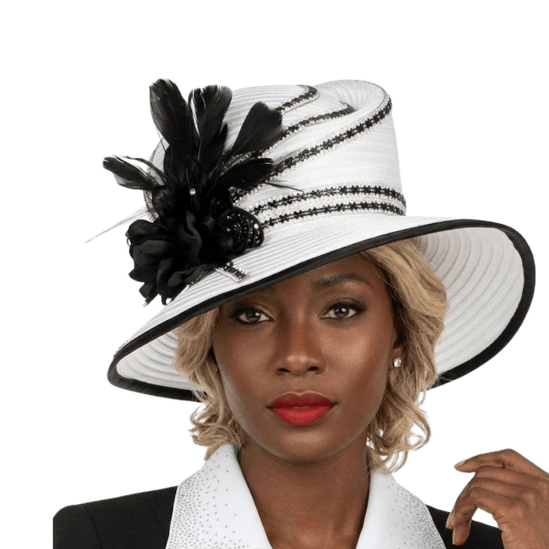 Med Brim 2 - tone Ribbon Hat w/ Flower - Especially Yours