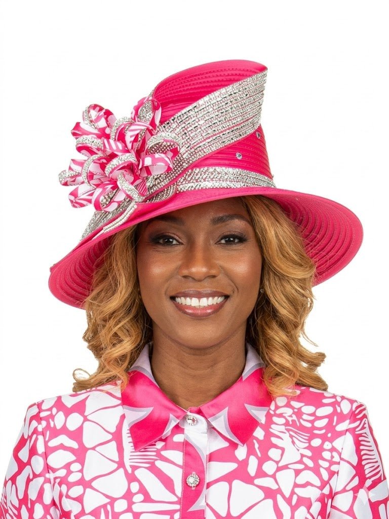 Luxury Hot Pink Jeweled Floral Crown Dress Hat - Especially Yours