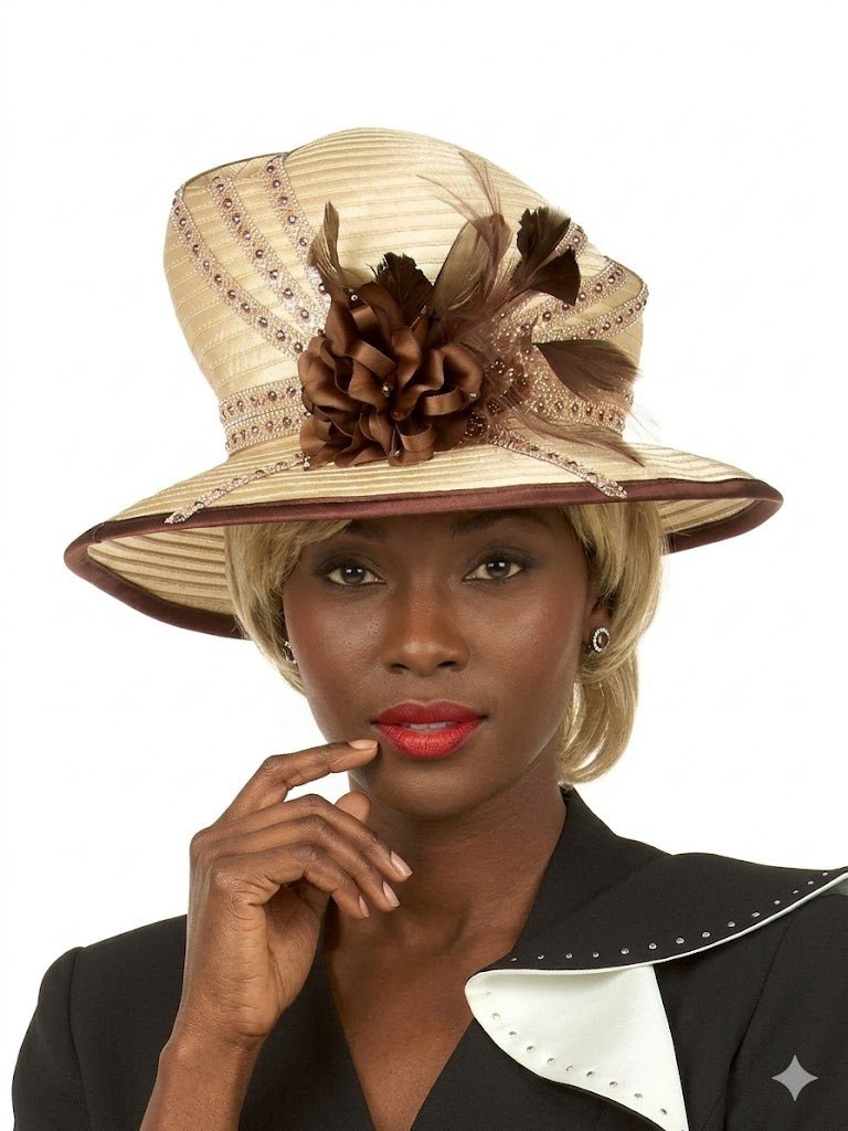 Med Brim 2 - tone Ribbon Hat w/ Flower - Especially Yours