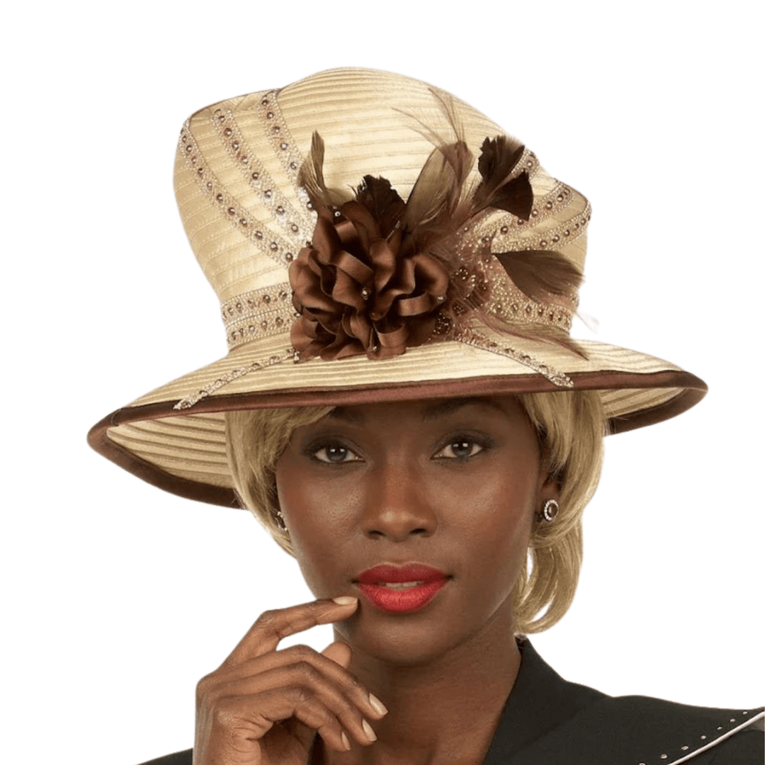 Med Brim 2 - tone Ribbon Hat w/ Flower - Especially Yours