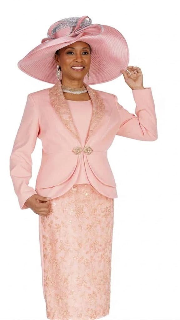 Elite Champagne 6251-PK Pink Floral Three-Piece Skirt Suit with Rhinestone Clasp - Especially Yours