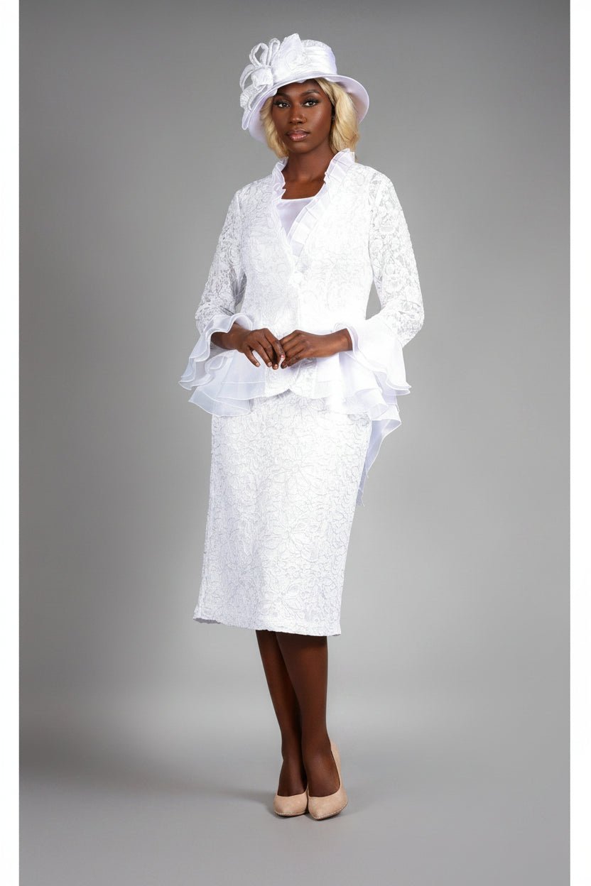 3pc Lace Suit w/ Ruffled Neckline & Organza Trim - Especially Yours