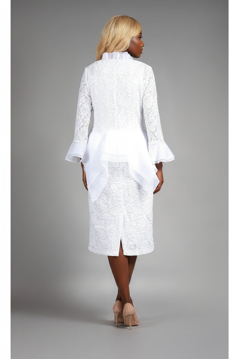 3pc Lace Suit w/ Ruffled Neckline & Organza Trim - Especially Yours