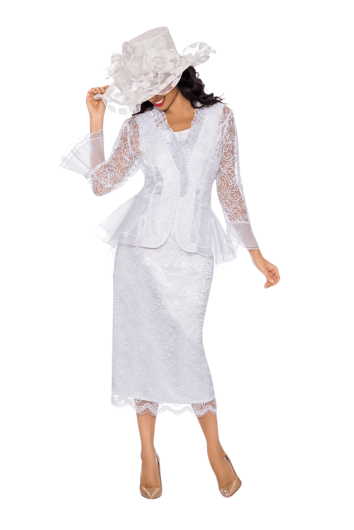 3pc Lace Suit w/ Ruffled Neckline & Organza Trim - Especially Yours