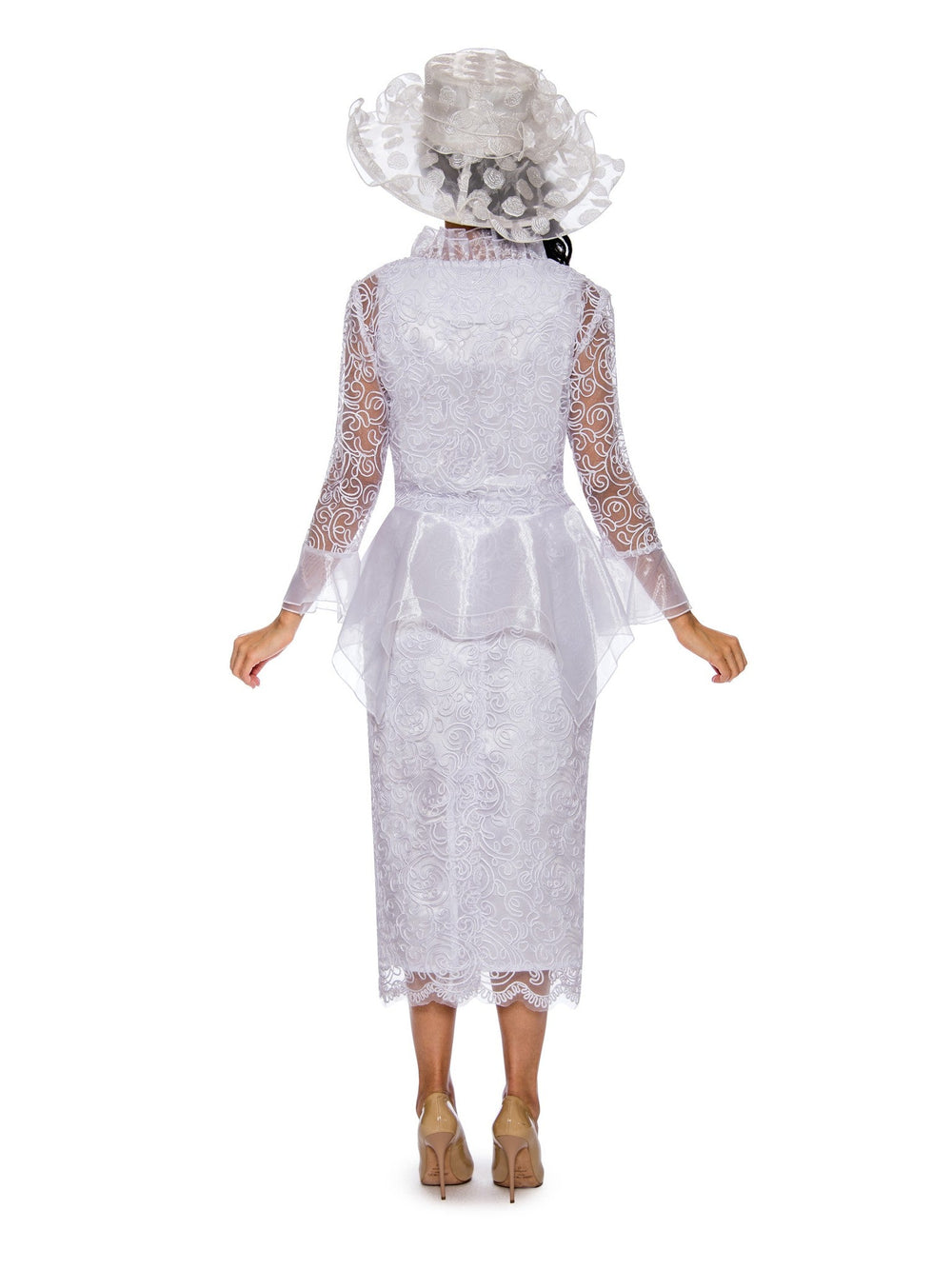 3pc Lace Suit w/ Ruffled Neckline & Organza Trim - Especially Yours