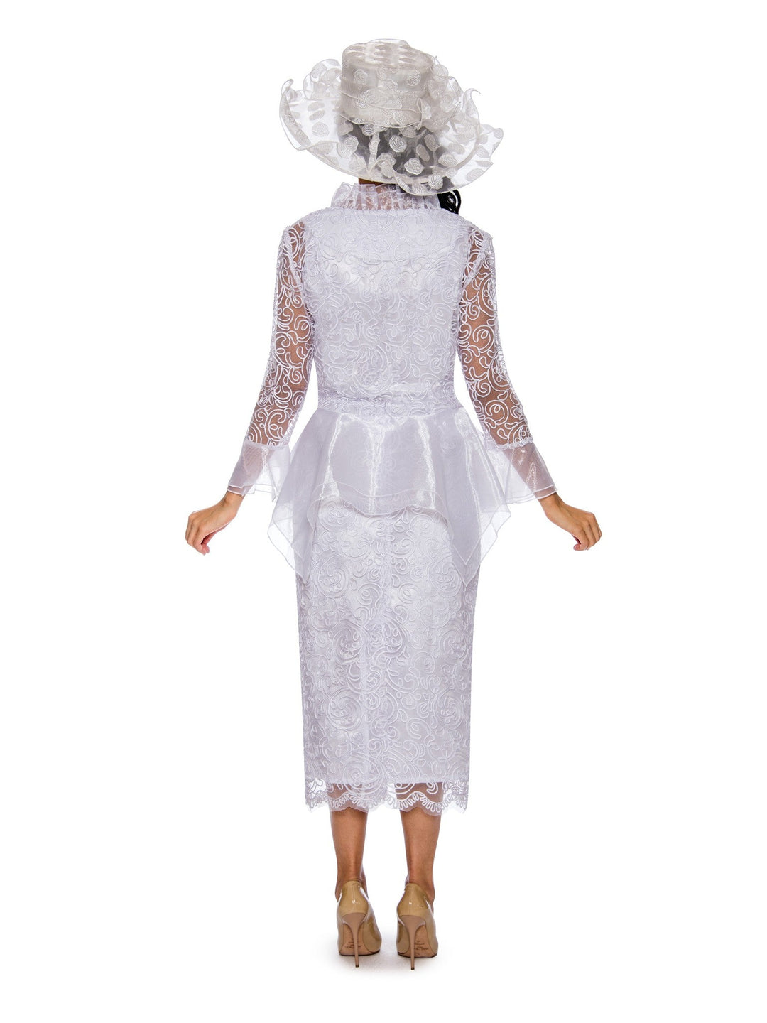 3pc Lace Suit w/ Ruffled Neckline & Organza Trim - Especially Yours