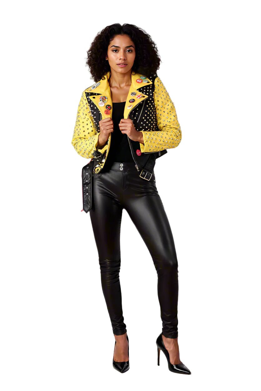 Studded Faux Leather Moto Jacket with Embroidered Tiger Back - 81751 - Especially Yours