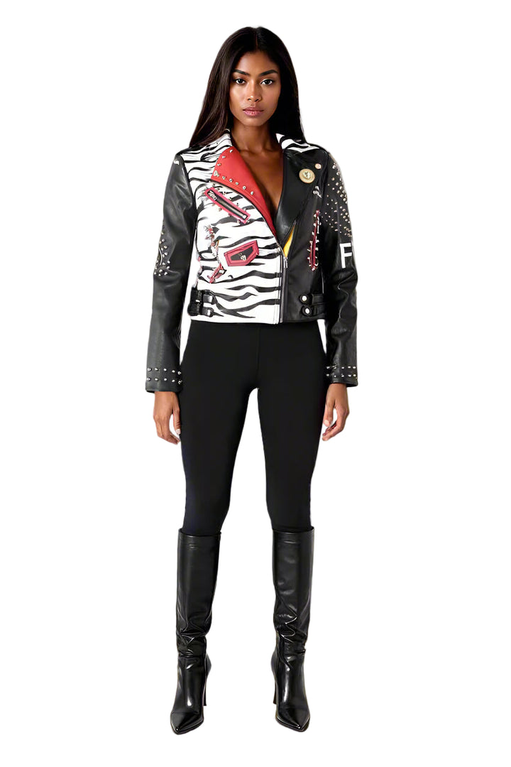 Moto Leather Zebra Printed Jacket | 81769