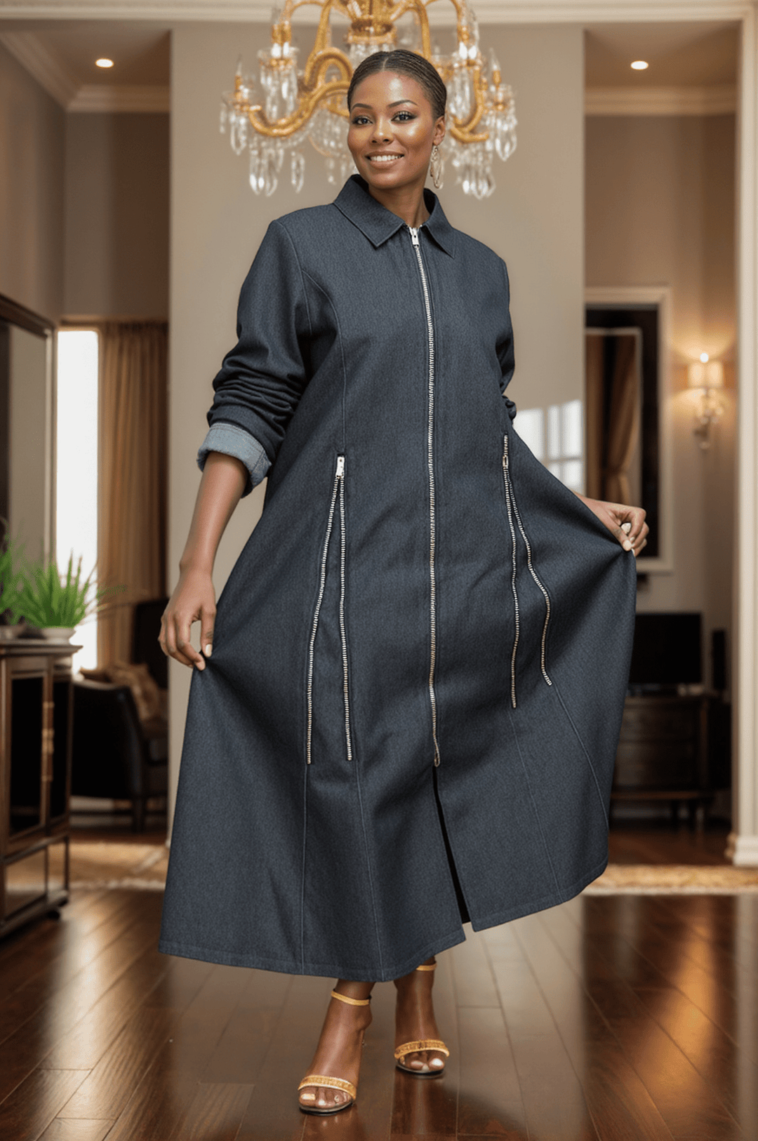 Stylish Denim Dress with Side Zippers - Especially Yours