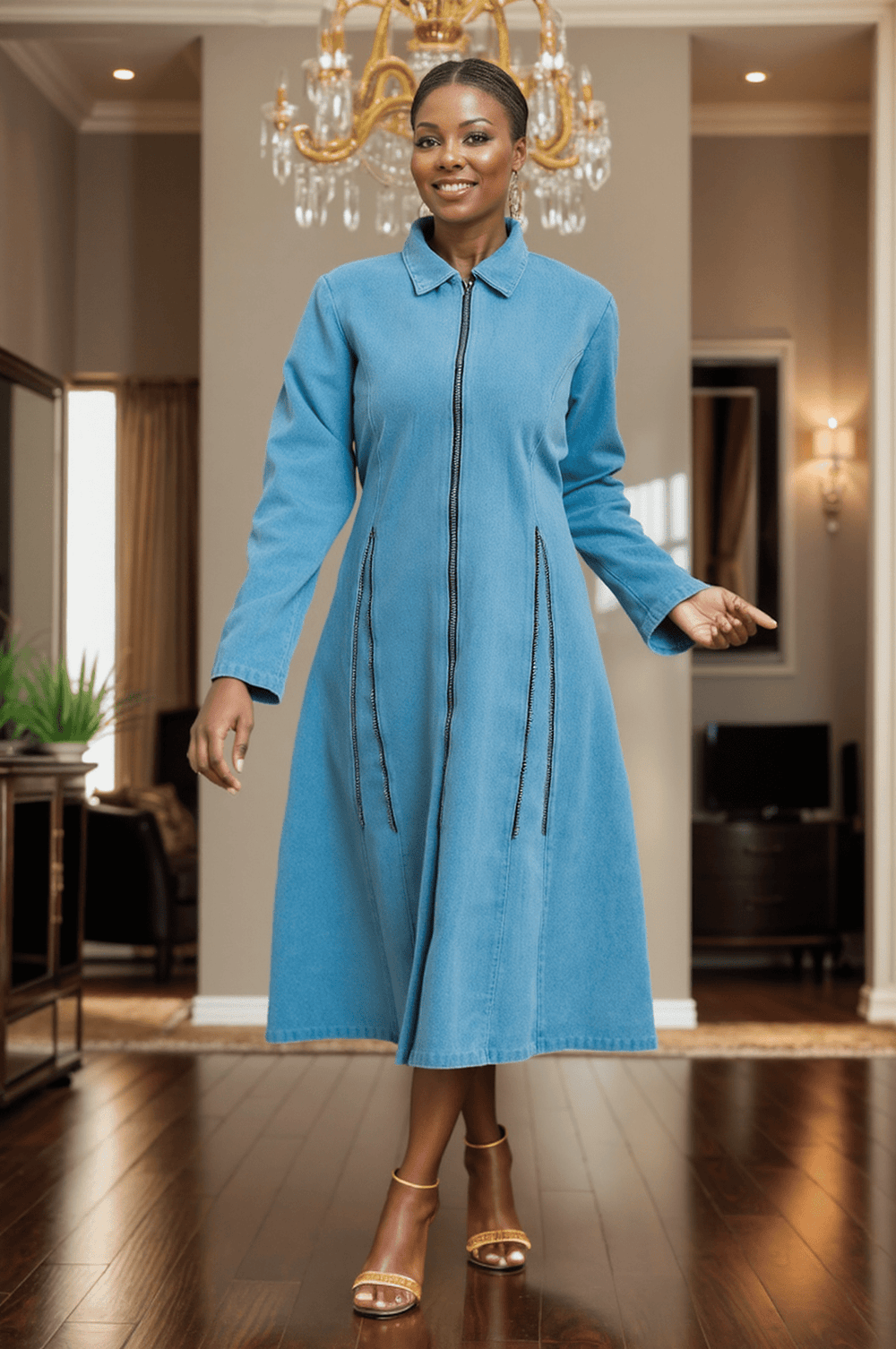 Stylish Denim Dress with Side Zippers - Especially Yours