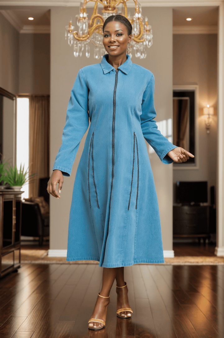 Stylish Denim Dress with Side Zippers - Especially Yours