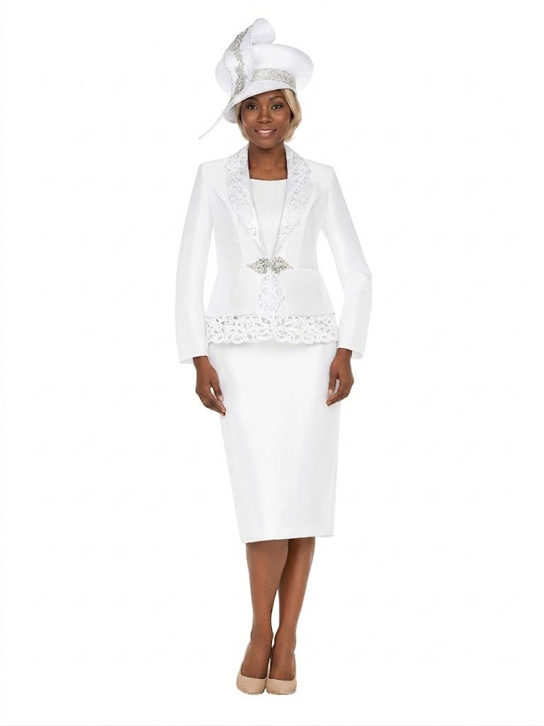 3pc Silky Twill Skt Suit w/ Cutouts & Stones-Plus