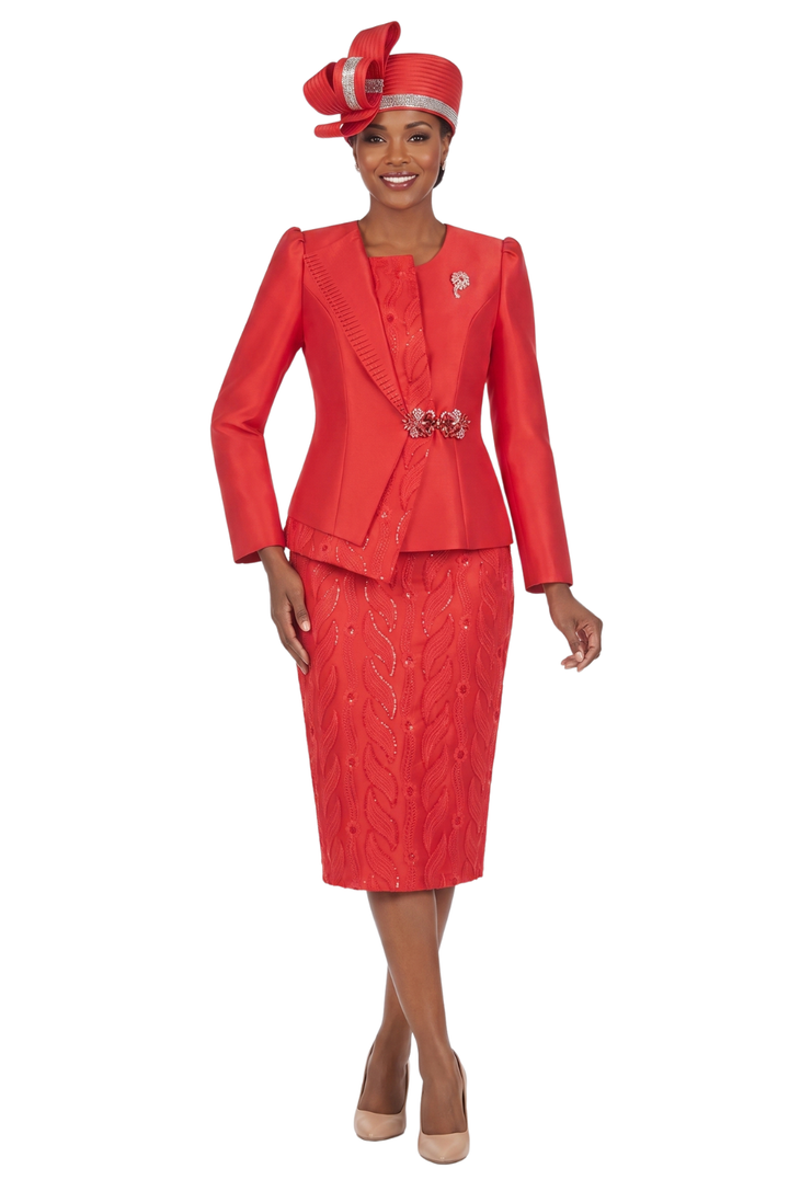 2pc Silky Twill Jkt + Sequined Lace Skirt Suit - P