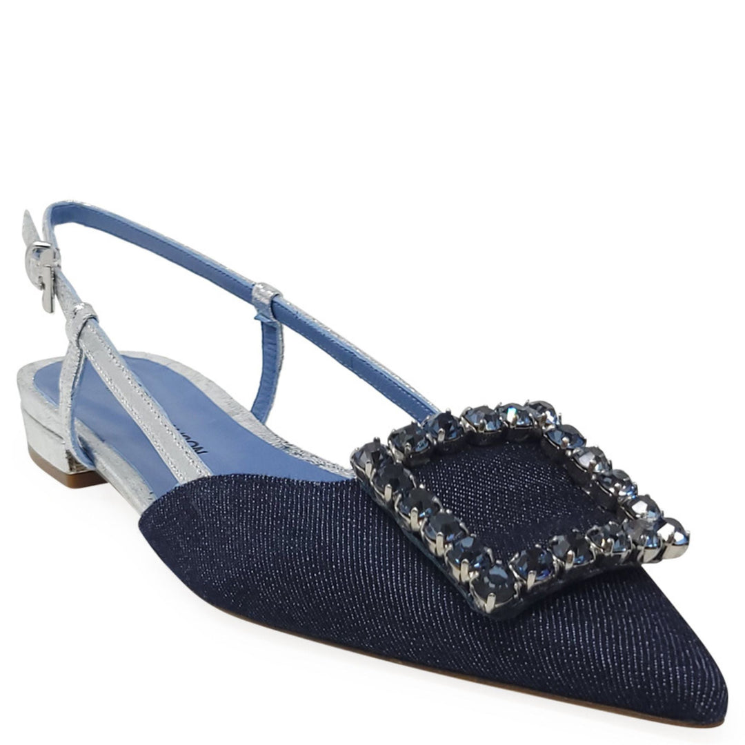Denim/Silver Sling Back Flat - Especially Yours