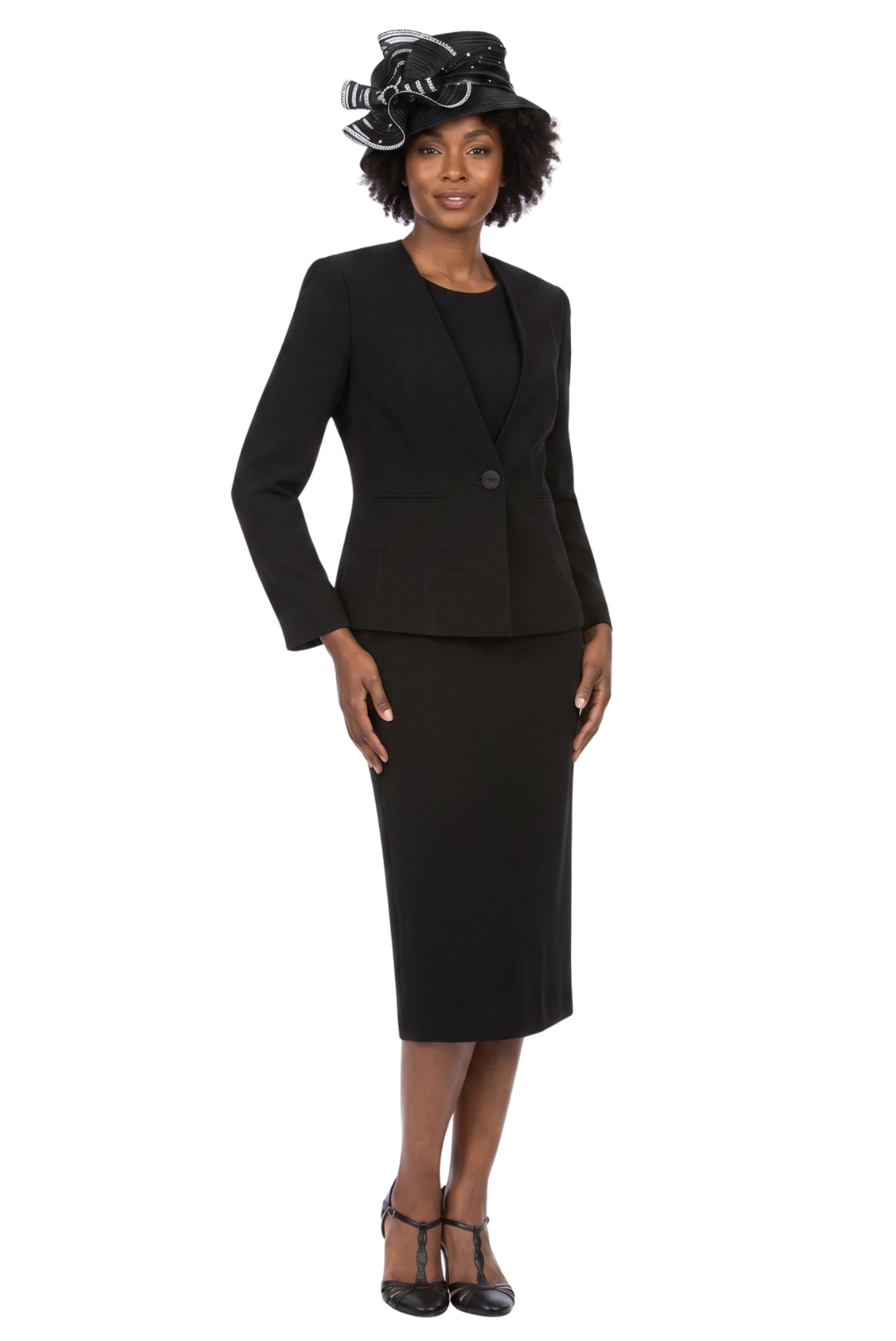 3pc Collarless Clean Lines Detailed Skirt Suit - Plus Size