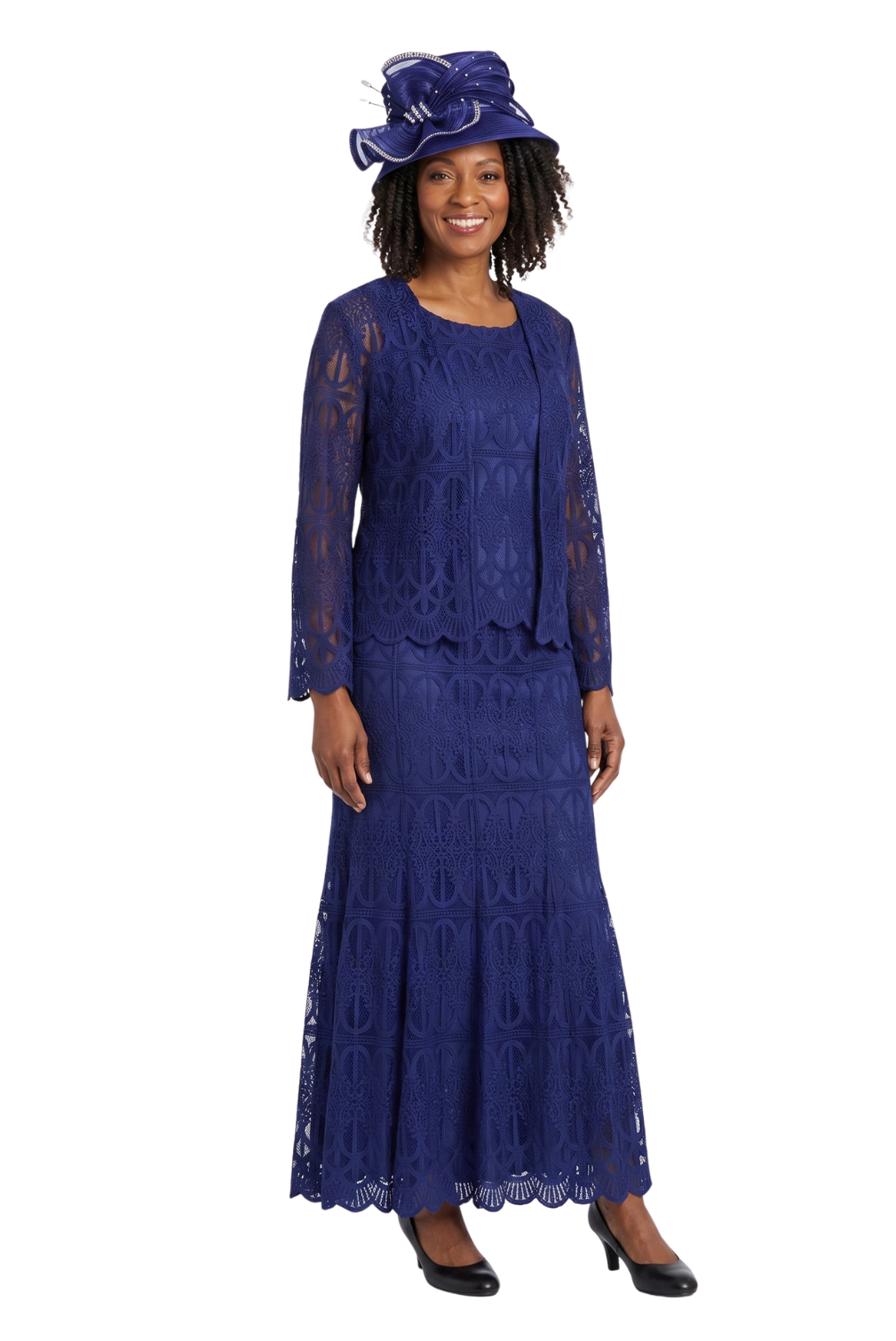 3pc Lux Lace Skirt Suit w/ Scallop Hems