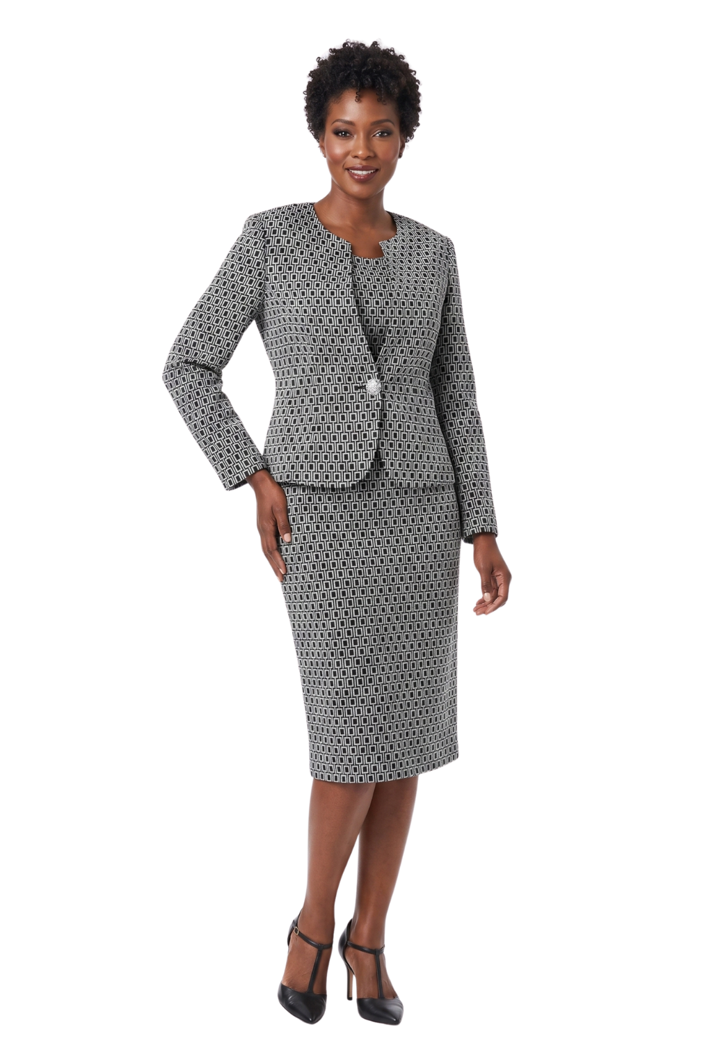3pc Novelty Skirt Suit w/ Embellished Button