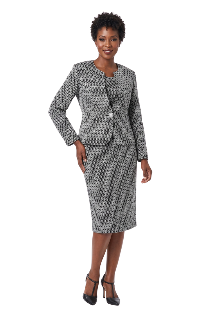 3pc Novelty Skirt Suit w/ Embellished Button