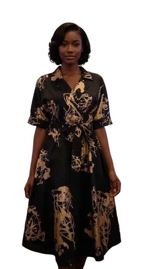 Splatter Motif Belted Shirt Dress - Especially Yours