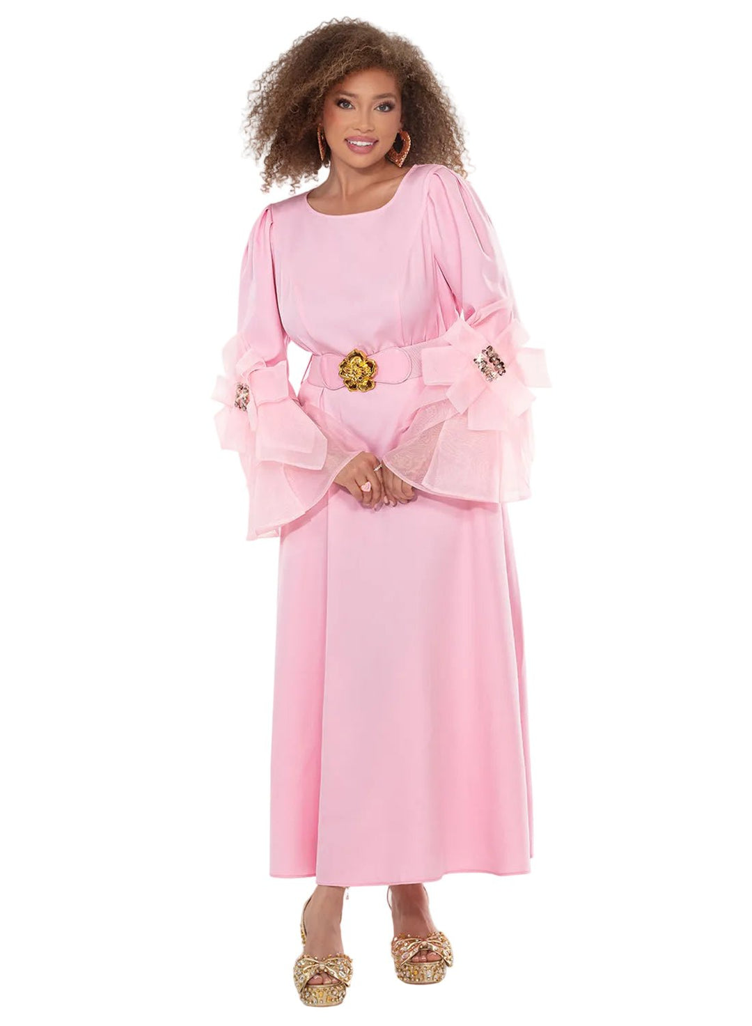 organza sleeve belted dress Donna Vinci – pink occasion dress with rhinestone detail | Especially Yours