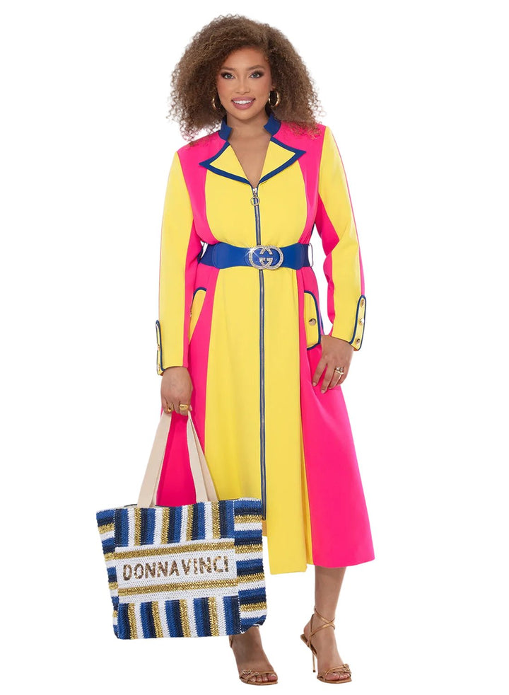 colorblock belted dress Donna Vinci – yellow hot pink and blue statement dress | Especially Yours