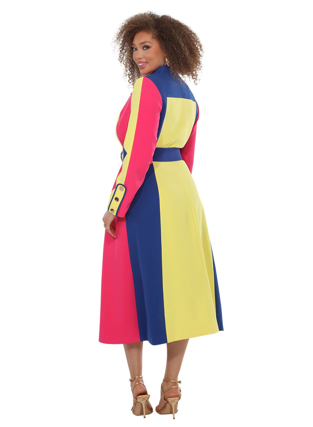 Donna Vinci colorblock dress with rhinestone buckle belt | EY