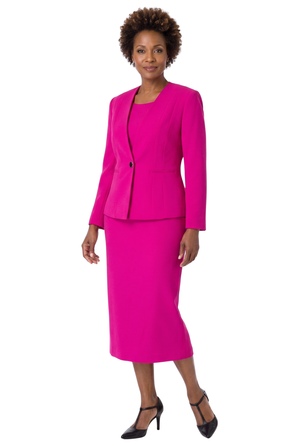 3pc Collarless Clean Lines Detailed Skirt Suit