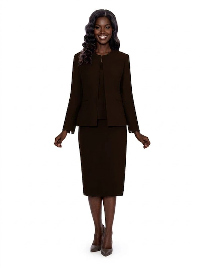 3pc Round Neck Clean Lines Detailed Skirt Suit