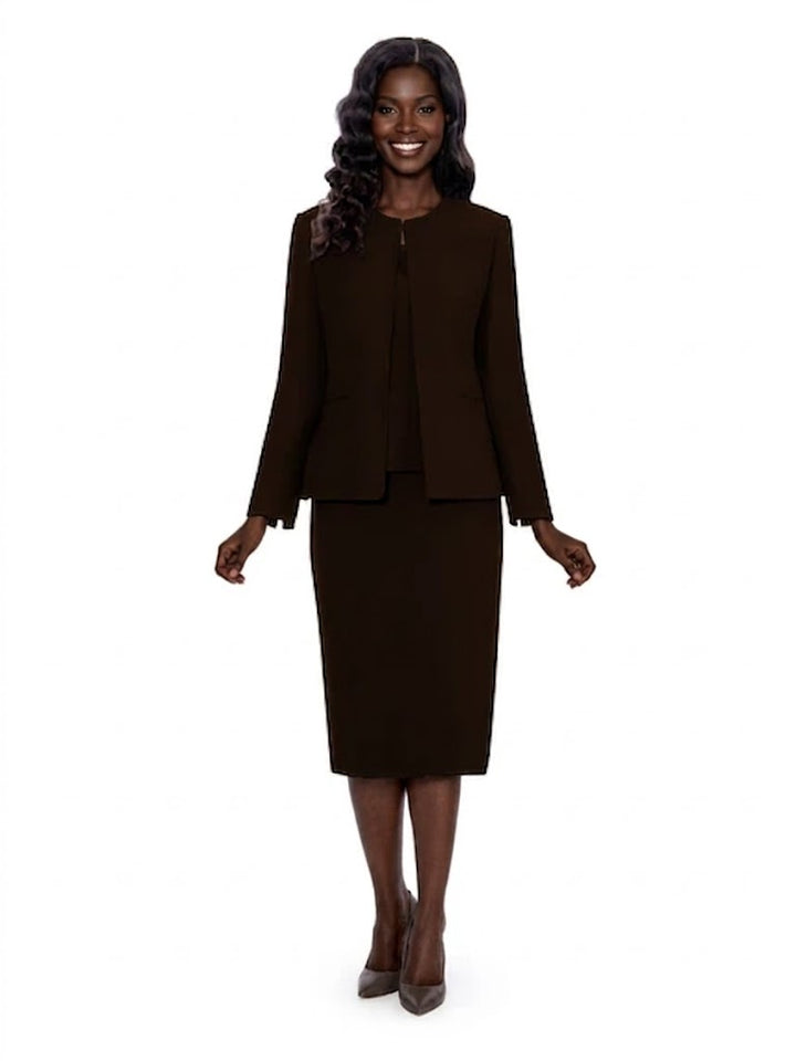 3pc Round Neck Clean Lines Detailed Skirt Suit