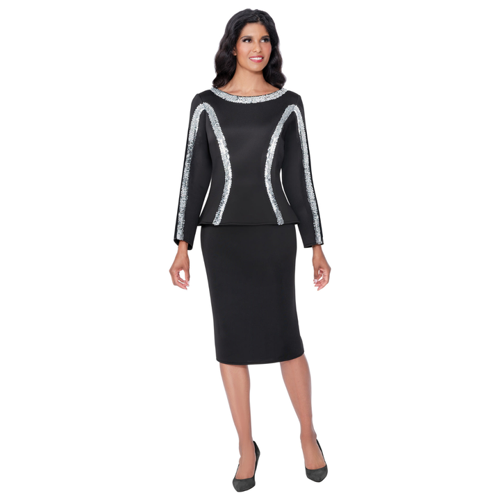 Light Scuba Fabric Skirt Set with Sequin Trimmed Top SL600761