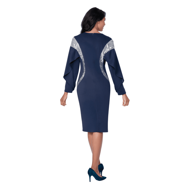 Light Scuba Fabric Dress with Sequin Trim and Rhinestone Brooch SL600771