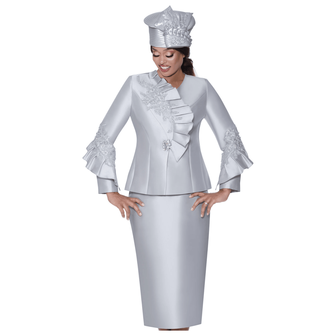 2pc Silk Look Womens Church Suit With Pleated Fan Design G400862 - Especially Yours