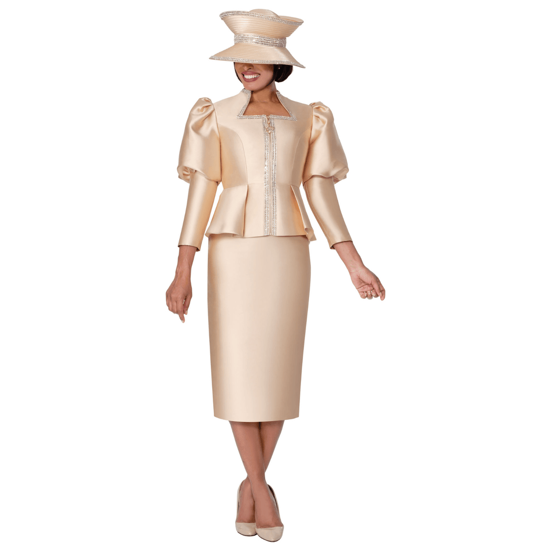 Skirt Suit with Rhinestone Edging, Zip Front Peplum Jacket 400672 - Especially Yours