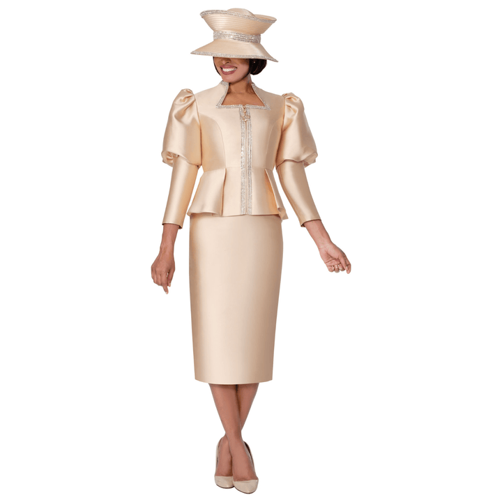 Skirt Suit with Rhinestone Edging, Zip Front Peplum Jacket 400672 - Especially Yours